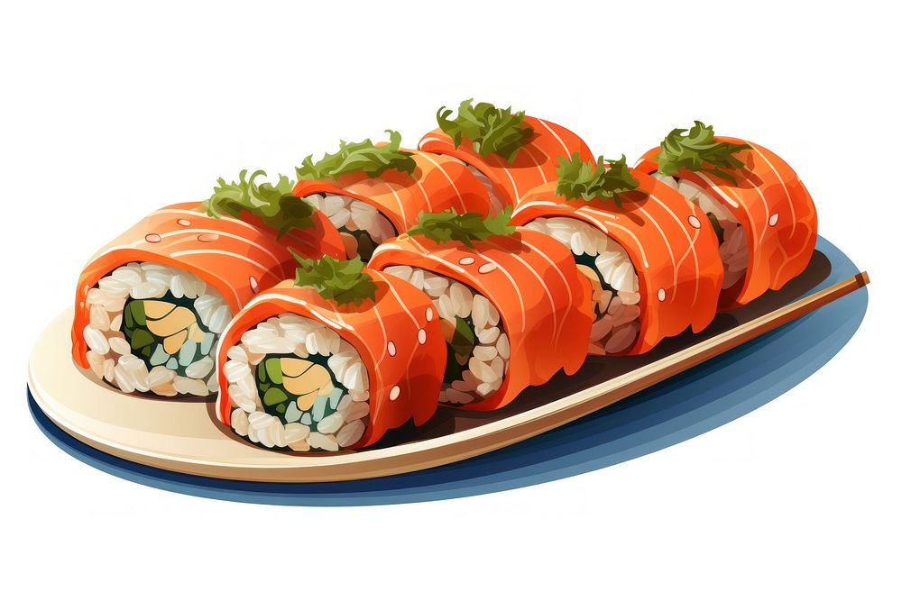 Maki rolls in a row with salmon sushi food rice. AI generated Image by rawpixel.