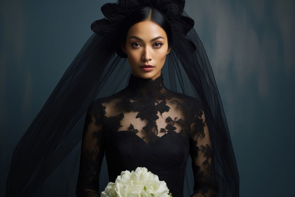 Vietnamese woman wedding veil portrait. AI generated Image by rawpixel.