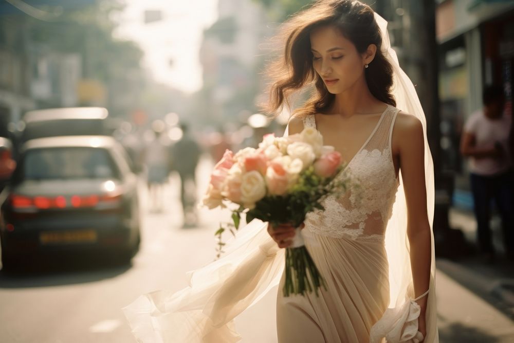 Thai woman wedding flower dress. AI generated Image by rawpixel.