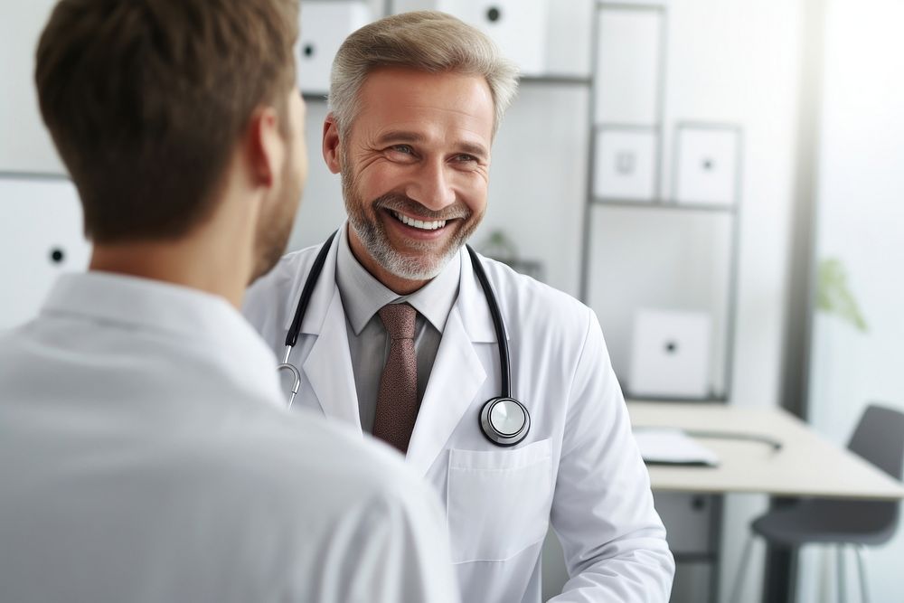 Doctor stethoscope patient smiling. AI generated Image by rawpixel.