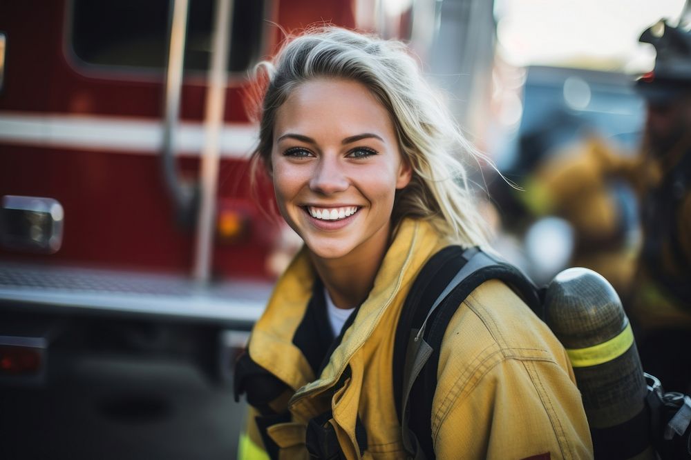 Female firefighter smiling adult smile. AI generated Image by rawpixel.