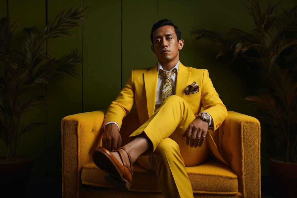 Filipino man sitting yellow adult. AI generated Image by rawpixel.