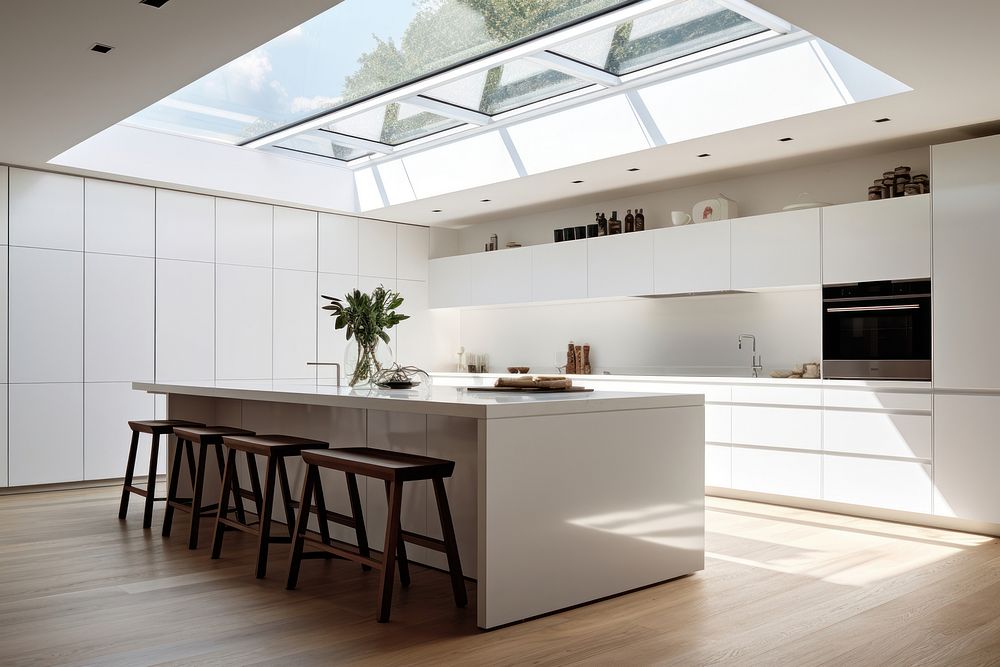 A white modern kitchen architecture furniture building. AI generated Image by rawpixel.