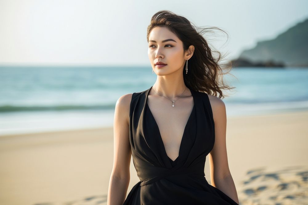 Thai woman dress portrait beach. AI generated Image by rawpixel.