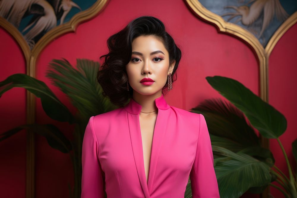 Vietnamese woman portrait photo pink. AI generated Image by rawpixel.