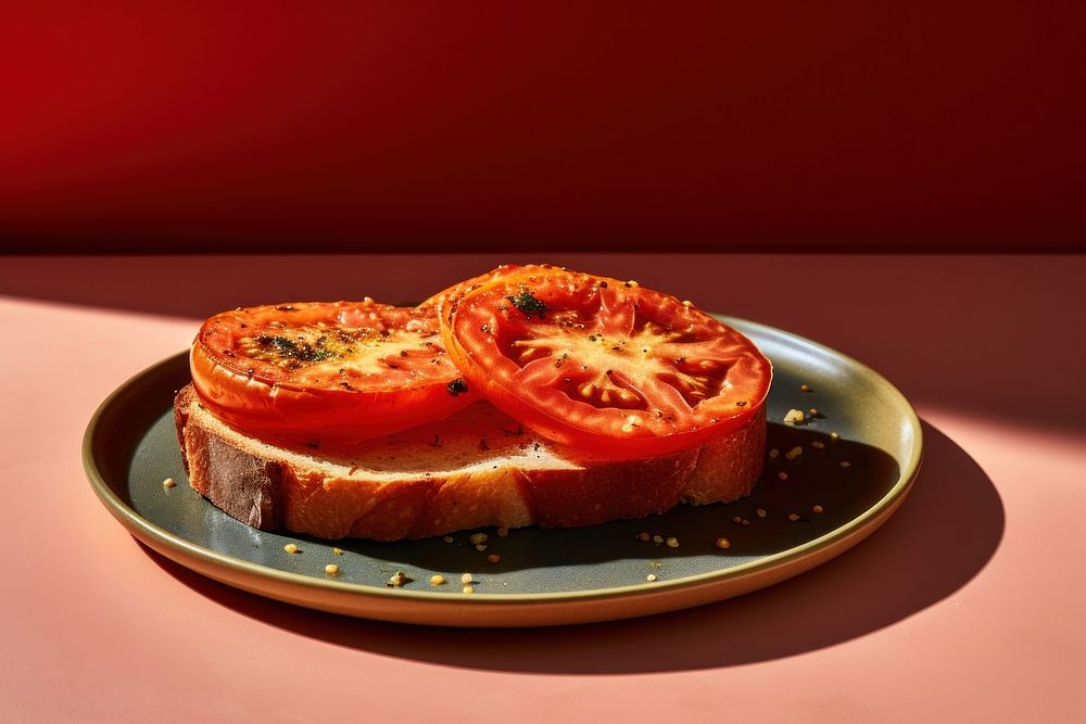 Baked tomato bread plate food. AI generated Image by rawpixel.