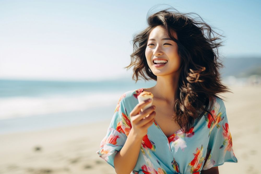 East Asian woman in Summer dress laughing portrait summer. AI generated Image by rawpixel.