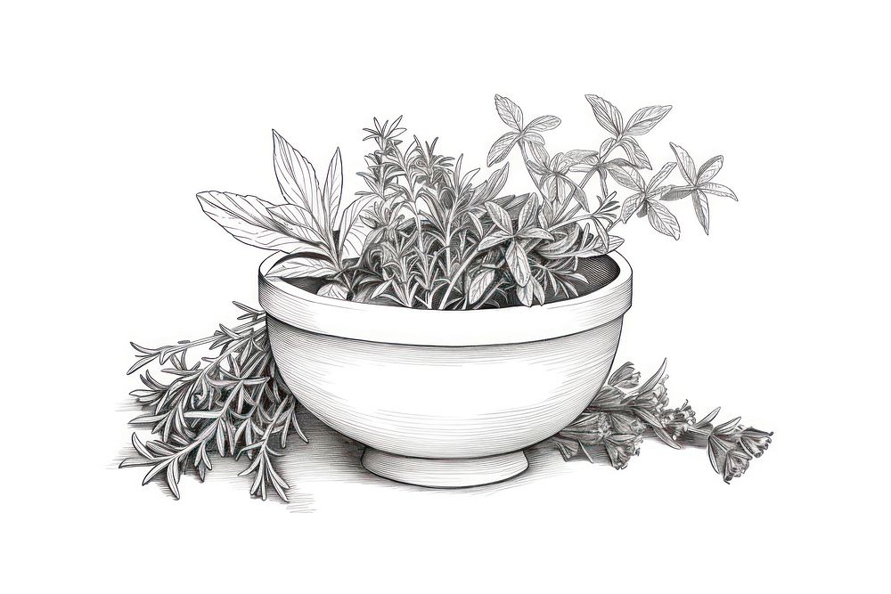 Herbs drawing bowl sketch. AI generated Image by rawpixel.