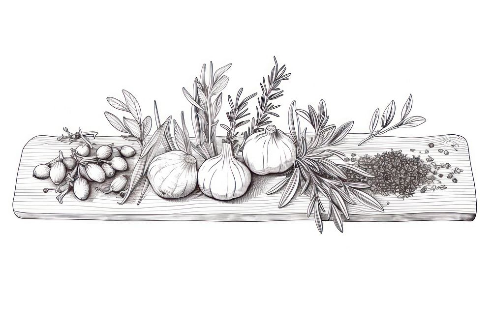 Herbs drawing sketch food. AI generated Image by rawpixel.