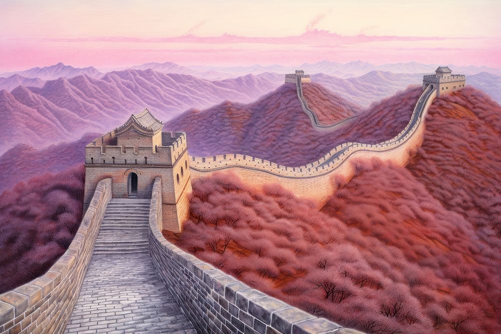 Great Wall of China wall architecture landscape. AI generated Image by rawpixel.