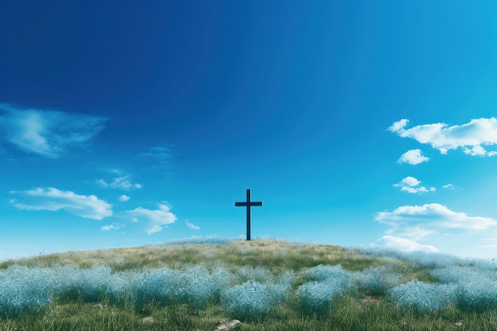 Cross on the hill sky outdoors horizon. AI generated Image by rawpixel.