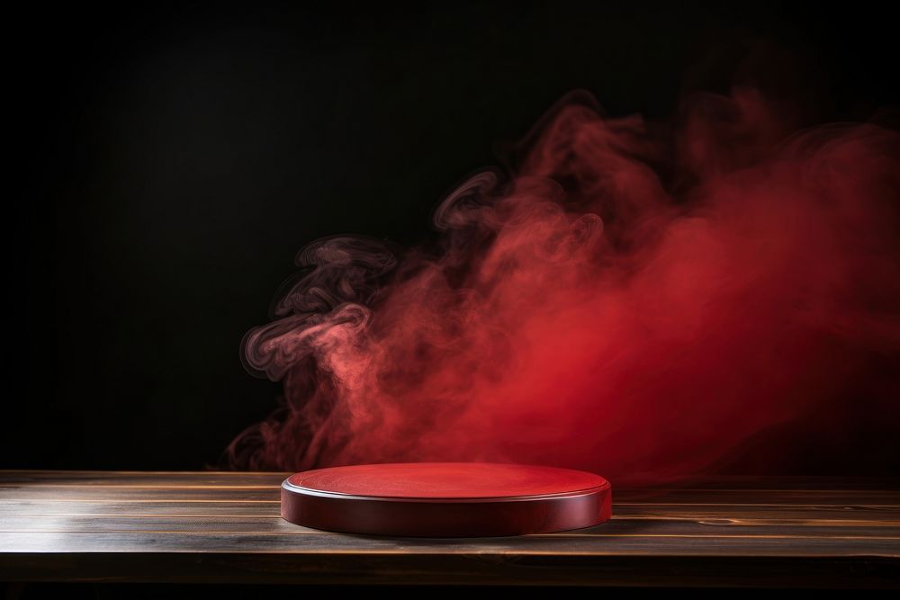 Empty wooden table with smoke red darkness lighting. AI generated Image by rawpixel.