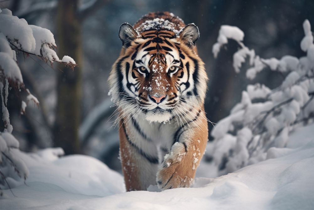Ferocious tiger winter season wildlife outdoors animal. AI generated Image by rawpixel.