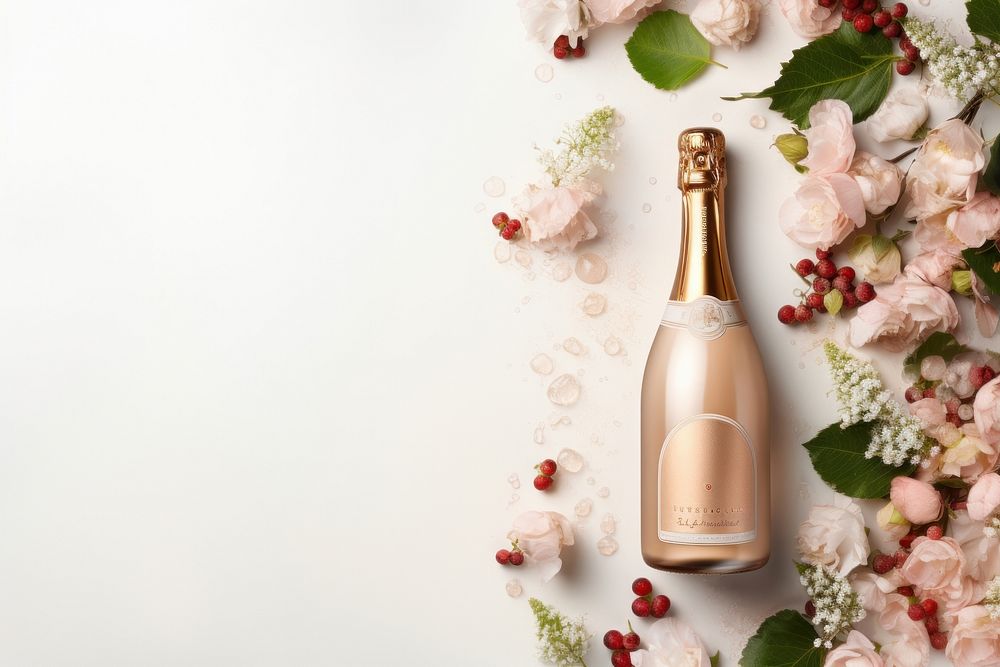 Champagne champagne bottle flower. AI generated Image by rawpixel.