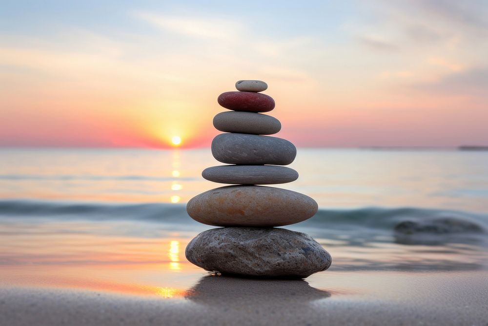 Spirituality healing gray stones Stacking spirituality outdoors sunset. AI generated Image by rawpixel.
