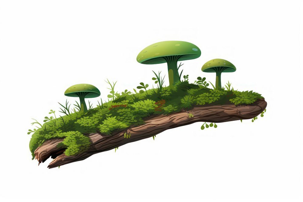 A Green moss on rotten branch with mushroom green outdoors fungus. AI generated Image by rawpixel.