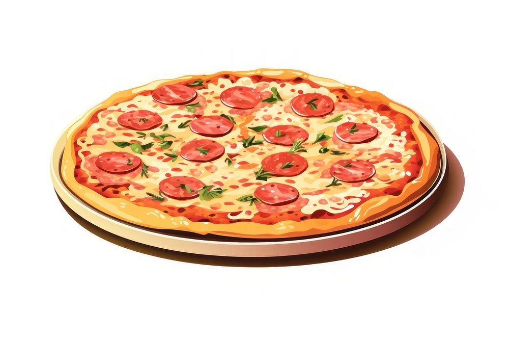 A pizza on plate food white background pepperoni. AI generated Image by rawpixel.