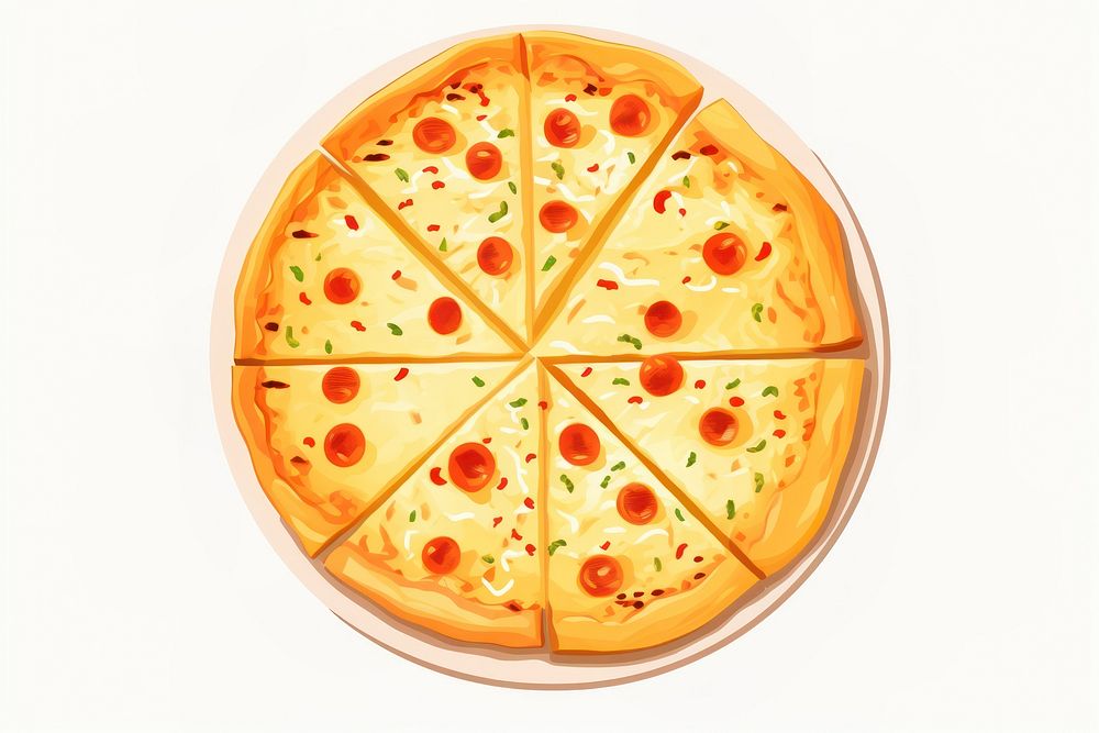 A top view of cheese pizza on plate dessert food white background. AI generated Image by rawpixel.