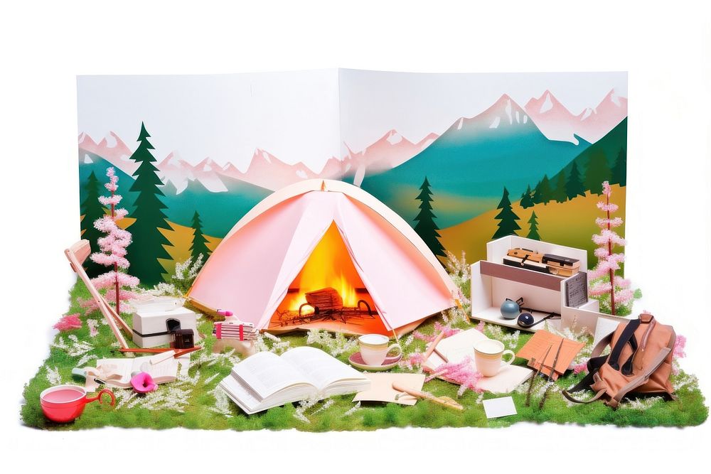 Camping paper tent white background. AI generated Image by rawpixel.
