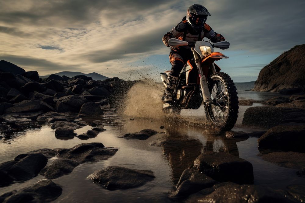 Man is riding his dirt bike rock motorcycle motocross. AI generated Image by rawpixel.