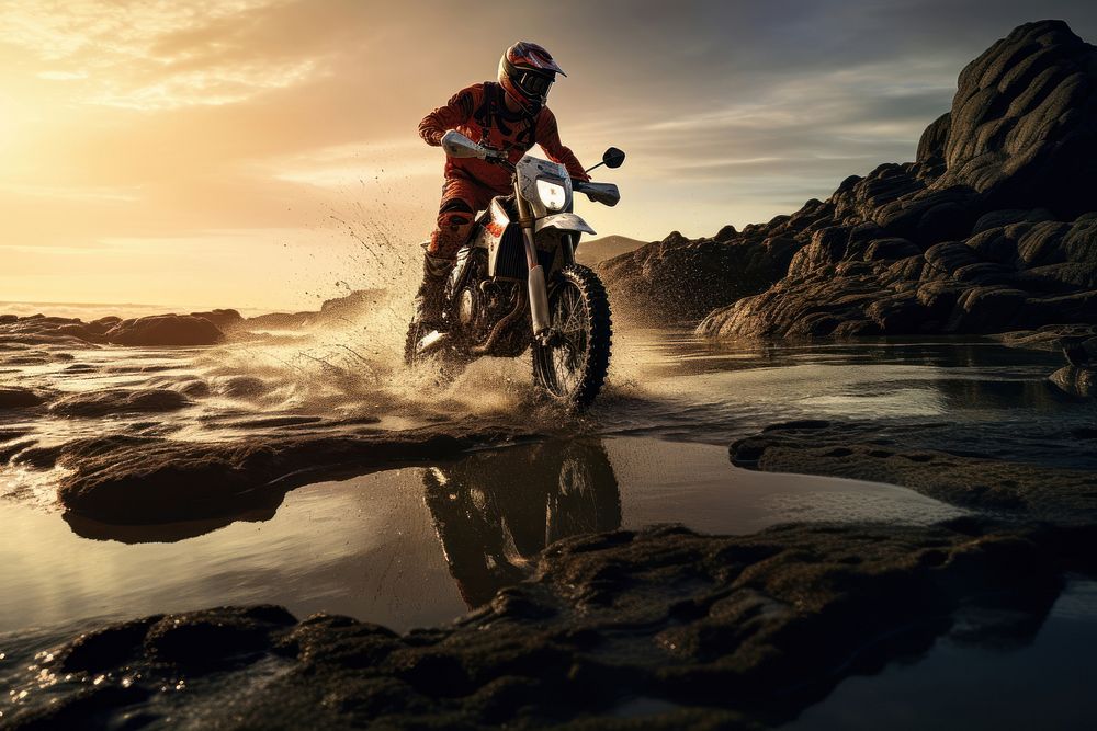 Man is riding his dirt bike motorcycle motocross vehicle. AI generated Image by rawpixel.