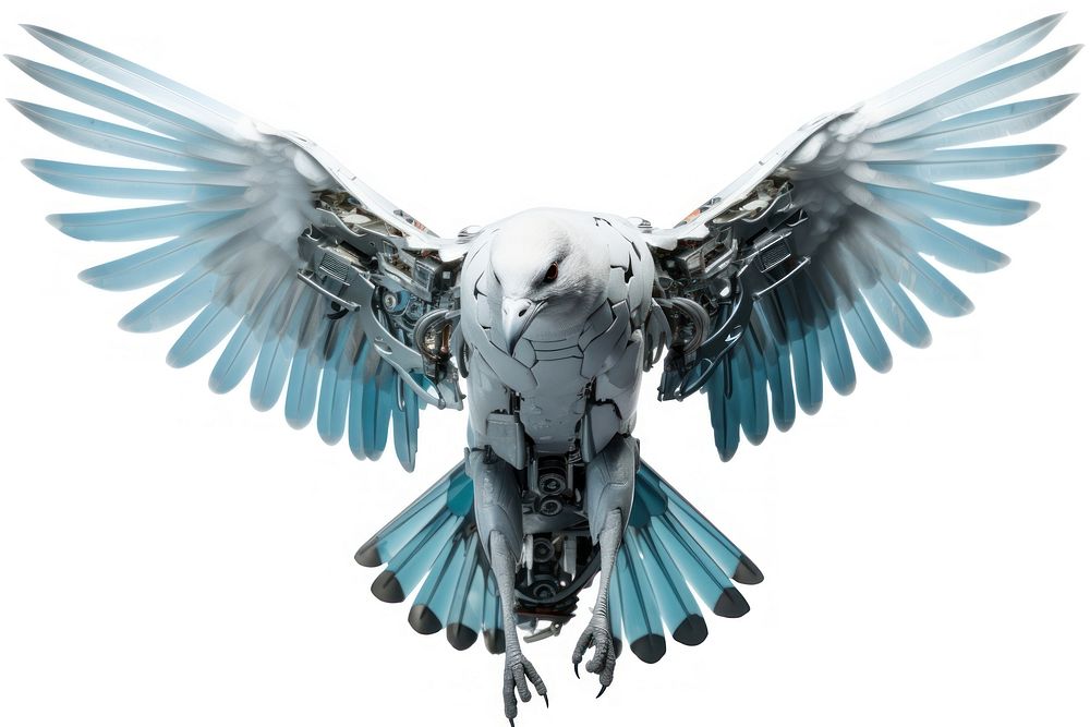 Cyborg dove flying animal white bird. AI generated Image by rawpixel.