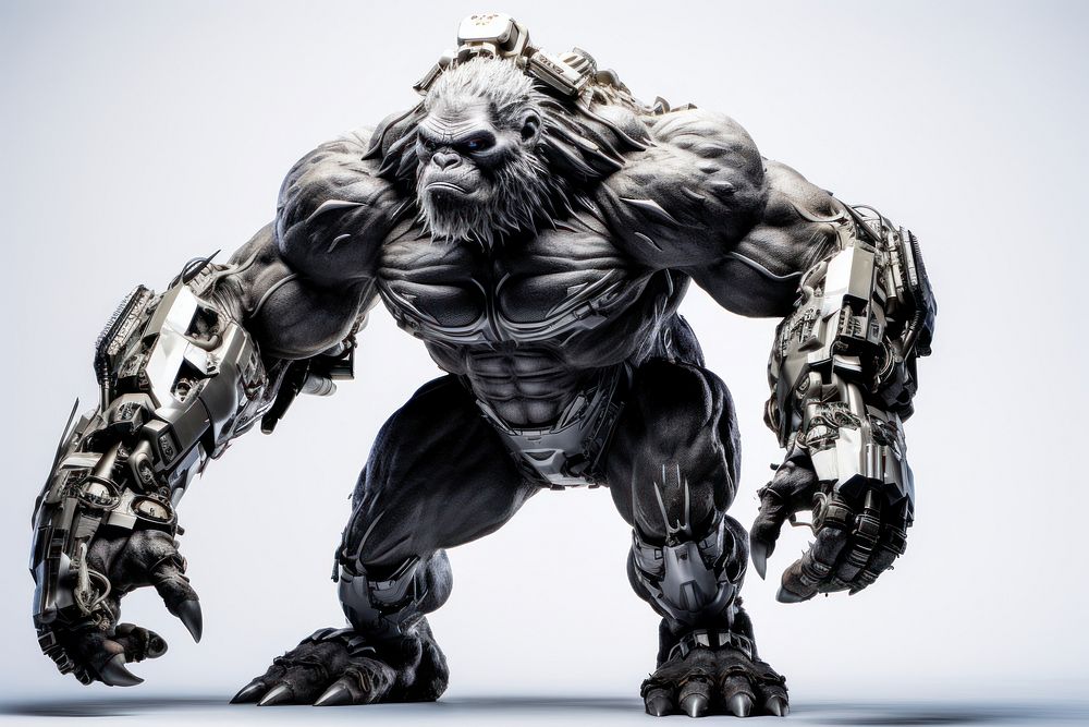 Cyborg gorilla bodybuilder electronics accessories. AI generated Image by rawpixel.