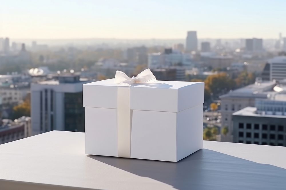 Gift box city architecture anniversary. AI generated Image by rawpixel.
