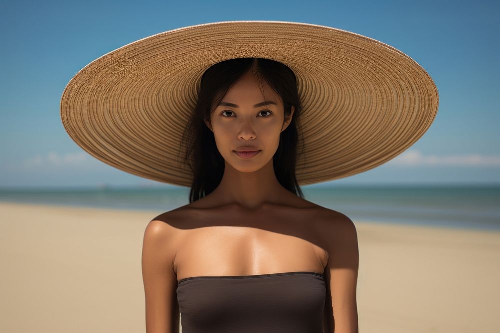 Chinese woman in the beach portrait summer adult. AI generated Image by rawpixel.