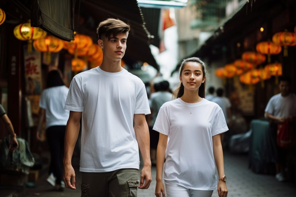 Wear white T-shirt t-shirt outdoors street. AI generated Image by rawpixel.