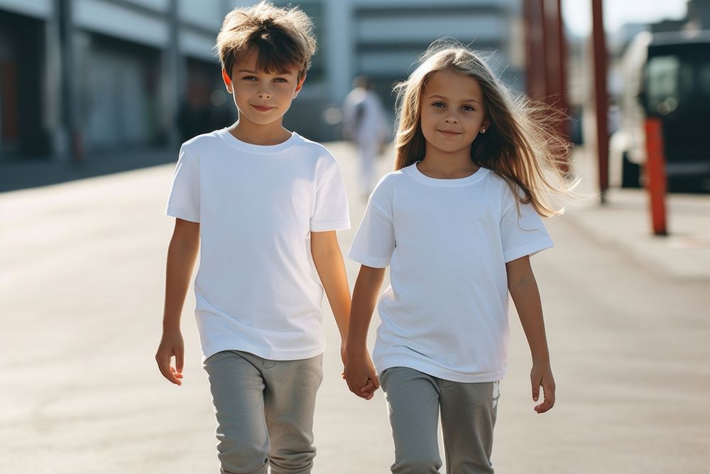 White T-shirt t-shirt outdoors child. AI generated Image by rawpixel.
