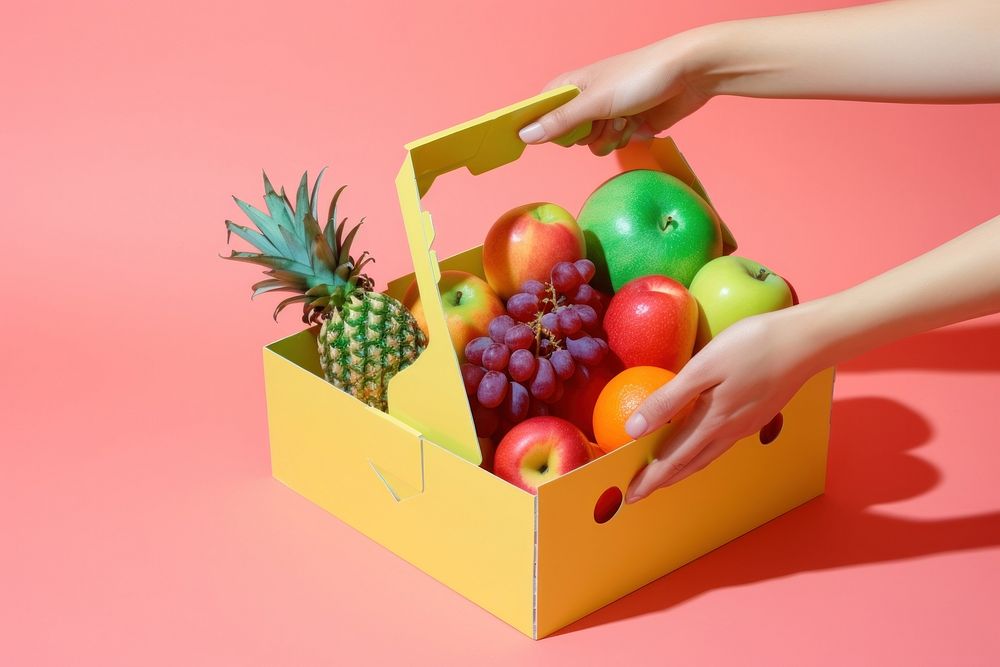 Hand holding fruits box pineapple plant food. AI generated Image by rawpixel.