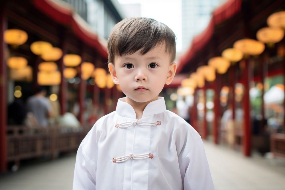 Wear white Chinese costume portrait outdoors child. AI generated Image by rawpixel.