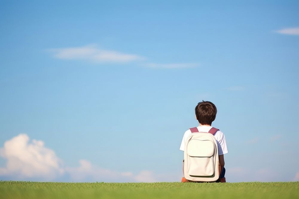 Kid with School bag outdoors backpack walking. AI generated Image by rawpixel.
