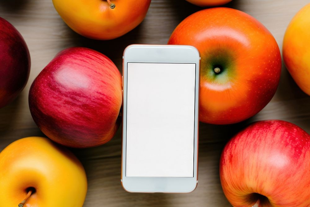 Blank screen on a smartphone apple fruit organic. AI generated Image by rawpixel.
