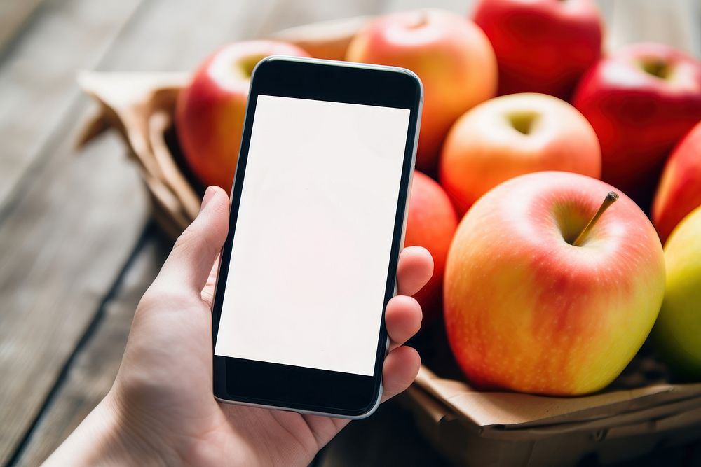Blank screen on a smartphone apple fruit organic. AI generated Image by rawpixel.