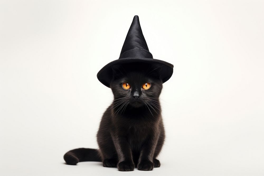 A cute black cat wearing a witch hat mammal animal pet. AI generated Image by rawpixel.