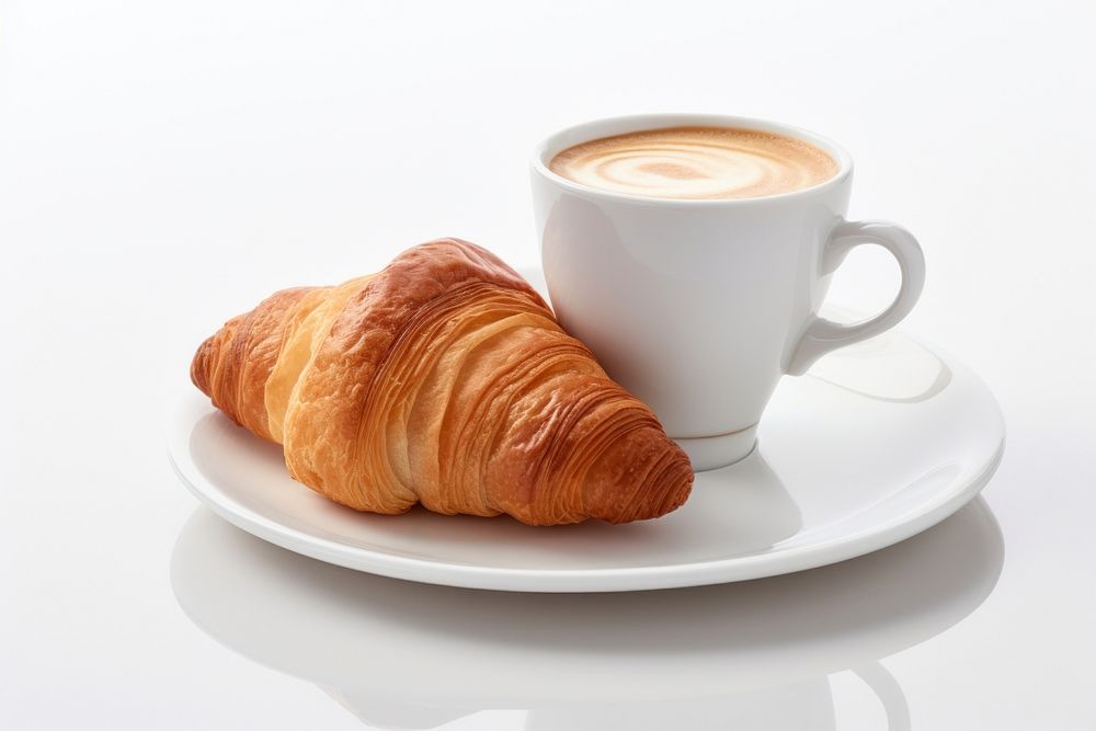 A cup of coffee with croissant breakfast bread drink. AI generated Image by rawpixel.