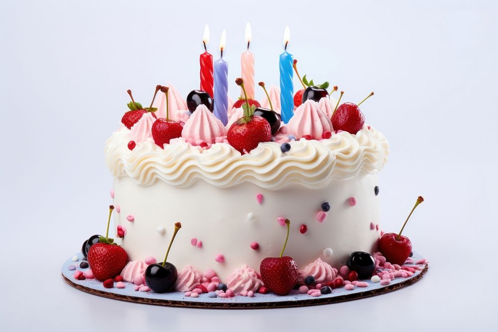 A birthday cake with decorations dessert cream berry. AI generated Image by rawpixel.