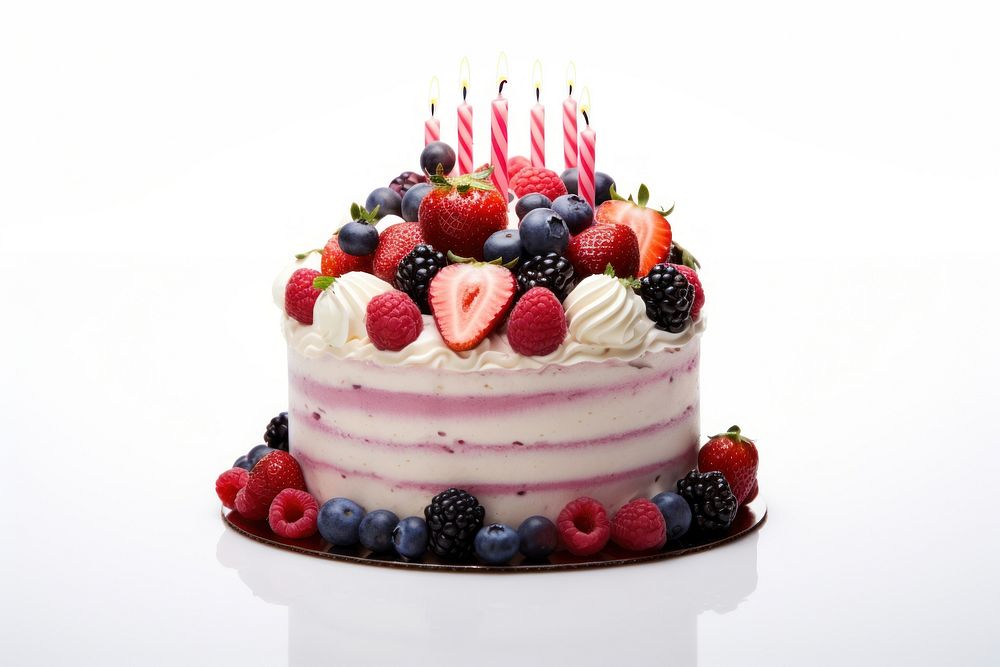 A birthday cake with decorations raspberry blueberry dessert. AI generated Image by rawpixel.