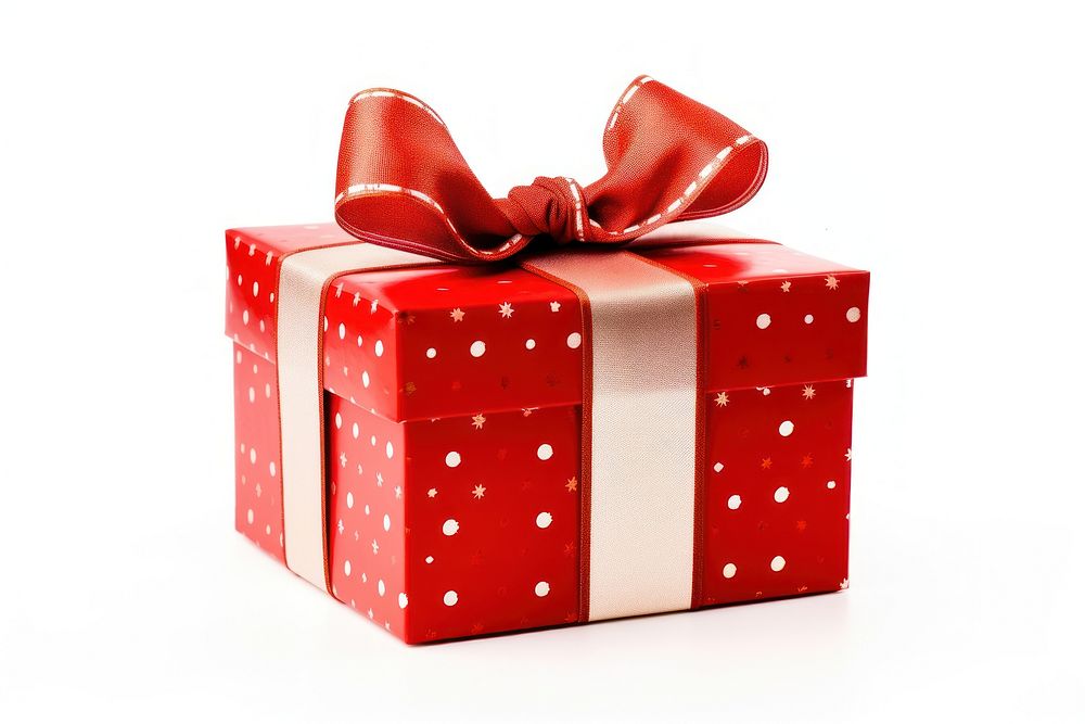 A gift box with red ribbon and bow white background celebration anniversary. AI generated Image by rawpixel.