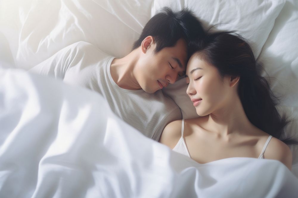 A sleeping couple bedroom adult togetherness. AI generated Image by rawpixel.
