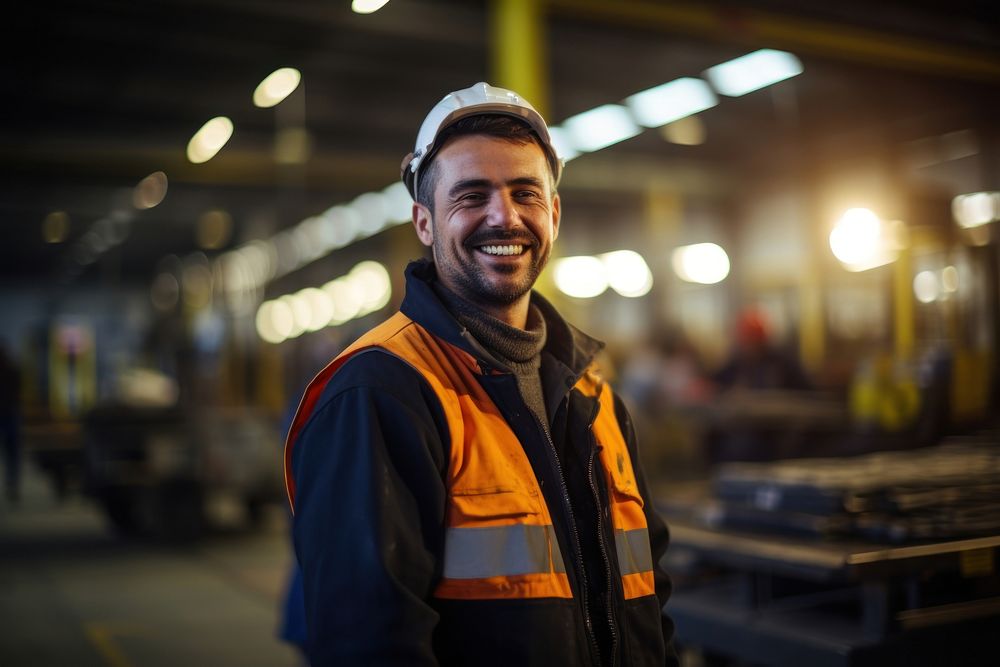 A worker in an industrial company factory adult smile. AI generated Image by rawpixel.