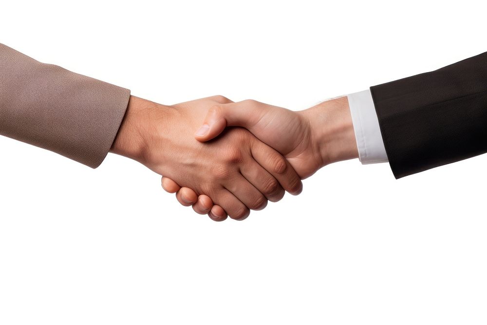 Businessmen making handshake with partner greeting white background agreement. AI generated Image by rawpixel.