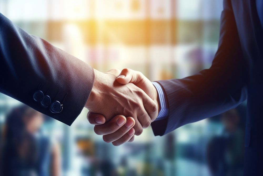 Businessmen making handshake with partner greeting adult agreement. AI generated Image by rawpixel.