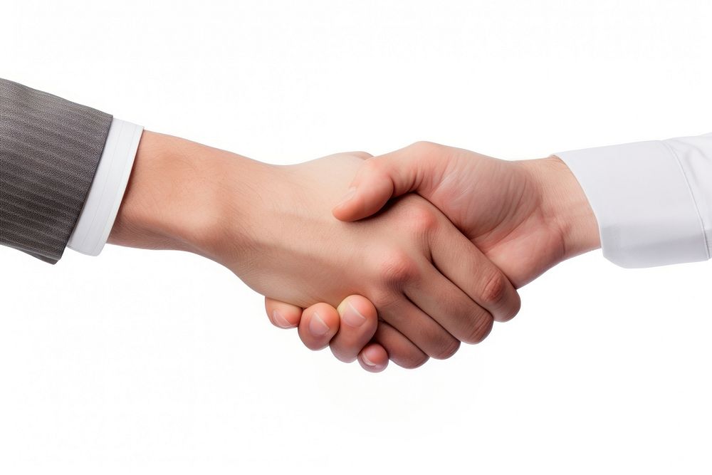 Businessmen making handshake with partner greeting white background agreement. AI generated Image by rawpixel.