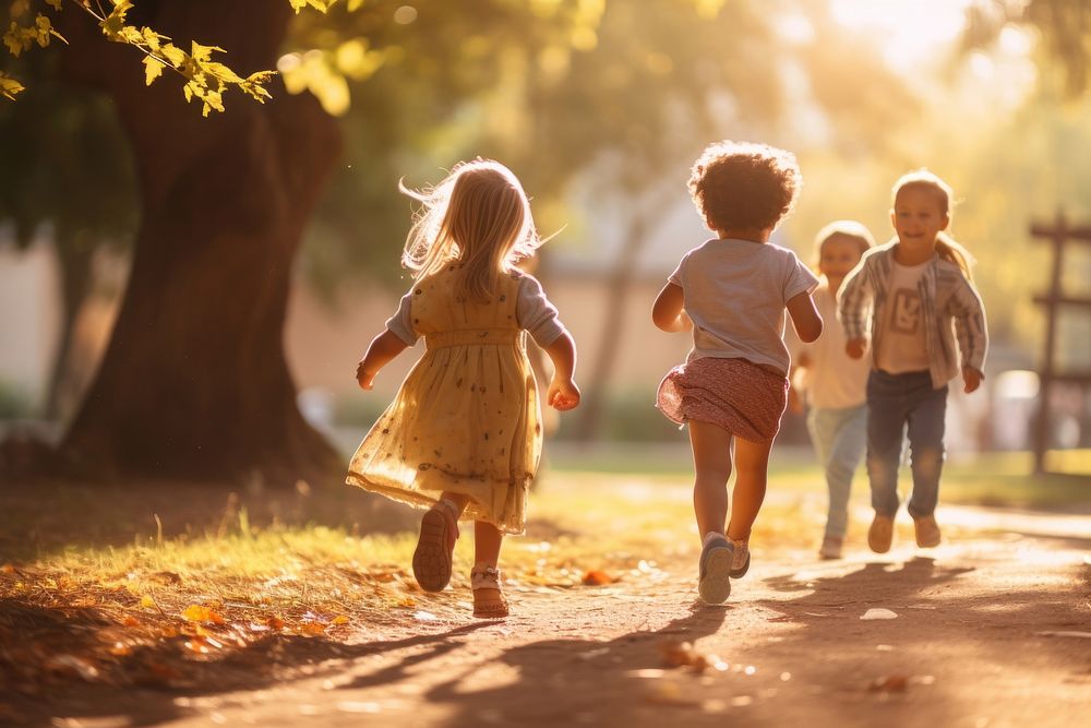 Group of children running in the park walking cute togetherness. AI generated Image by rawpixel.