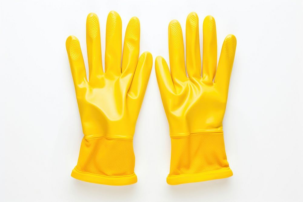Yellow rubber gloves yellow white background protection. AI generated Image by rawpixel.