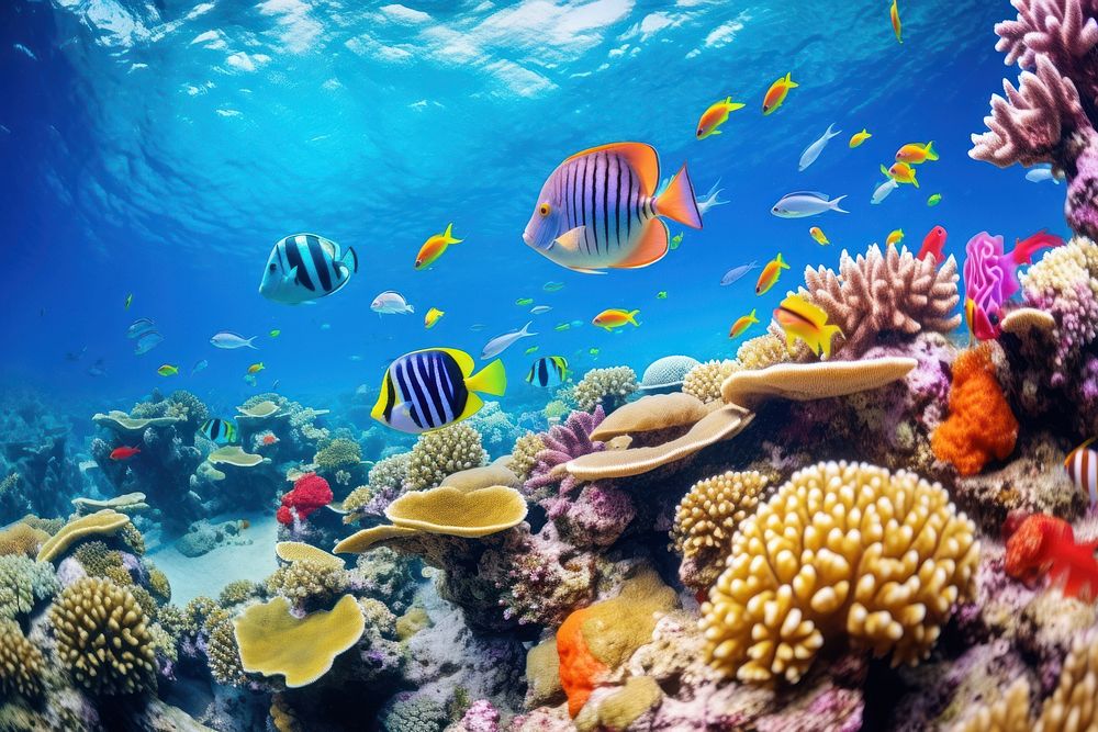 Fishes on coral reef underwater nature ocean. AI generated Image by rawpixel.