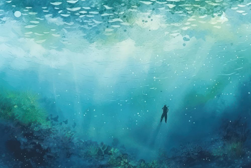 Boy swimming underwater sea backgrounds. AI generated Image by rawpixel.